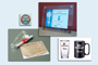 Pins, Scroll in a bottle invitation, framed certificates, mugs and glasses